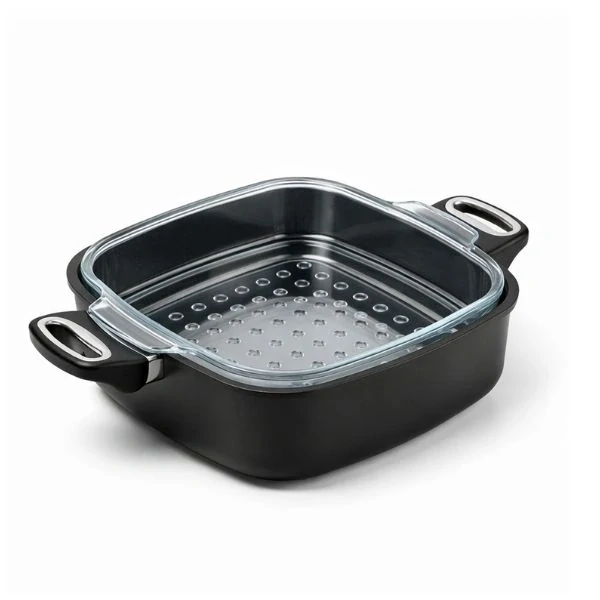 SKK Excelent Titan-Diamant: Čtvercový hrnec 28×28/8 cm s parní vložkou a poklicí
