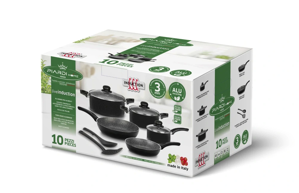 10dílná sada nádobí PIARDI Home s kamenným povrchem i na indukci Light
