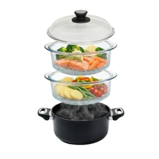 Titan-diamantový parní hrnec SKK 20 cm / 12 cm – indukce, 2 parní nástavce a poklice