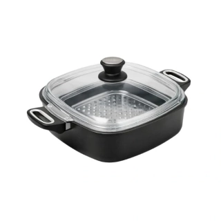 SKK Excelent Titan-Diamant: Čtvercový hrnec 28×28/8 cm s parní vložkou a poklicí