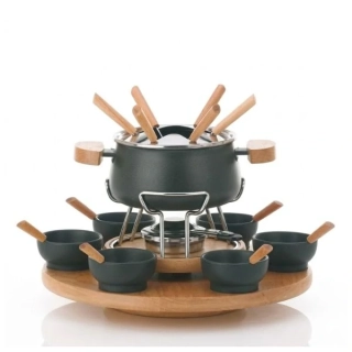 Luxusní fondue set Kela Natura – kompletní sada s otočným dřevěným tácem